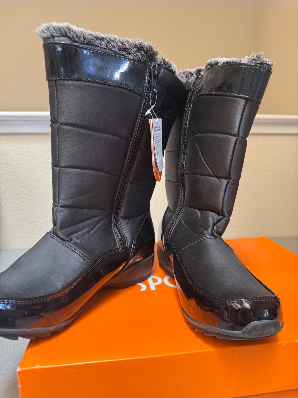 Sporto Agatha Black Mid-Calf Faux-Fur Trim Winter Boots - Picture 5 of 12
